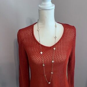 New Directions Burnt Orange Crochet Sweater Medium